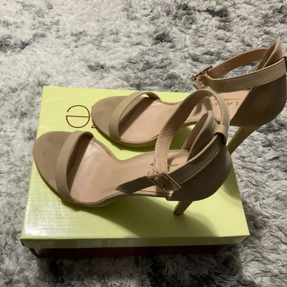 Glaze Nude Heels Ankle Strap Stiletto Open‎ Toe Party Shoes - Picture 4 of 6